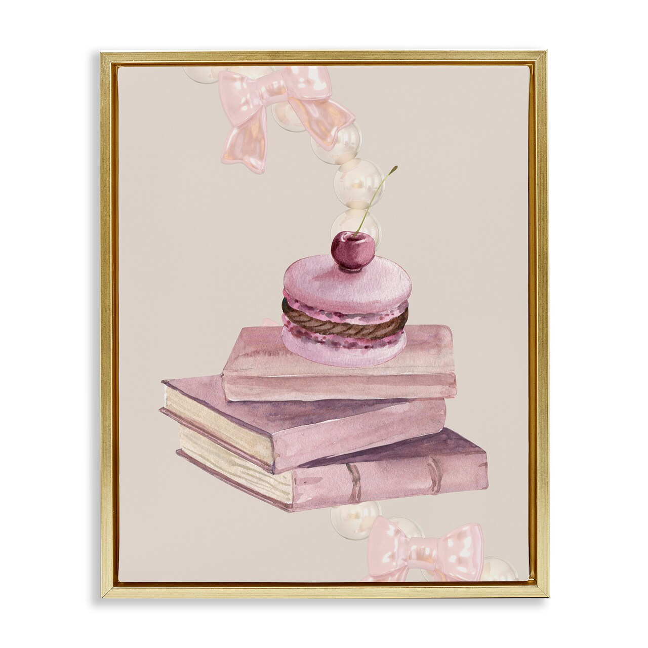 Stupell Industries Cherry Macaron on Book Stack Floating Frame, design by Jesse Keith